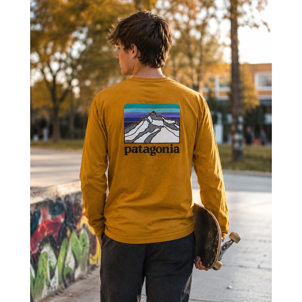 Patagonia Responsibili-Tee Long Sleeve Shirt Mustard Yellow Hiking Outdoor  Sz S